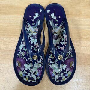 Ted Baker Flip Flops Size EU 41 or US 10 Gelly Flowers Birds Rose Gold Bow
